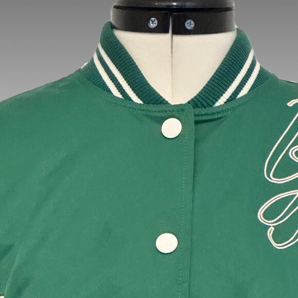FOREVER 21 Jacket Cropped Varsity Letterman Baseball Bomber Sports Green Ivory S - Picture 2 of 15